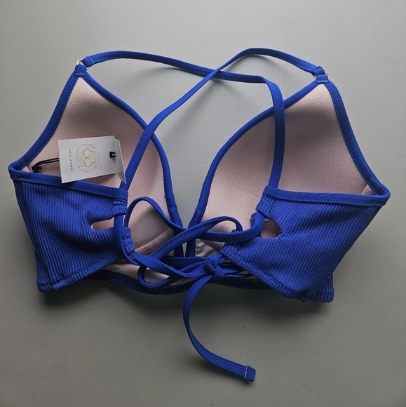 NWT Shade And Shore Women's Swim Bikini Top Size 34C Cobalt Blue Tie Back - Picture 2 of 6
